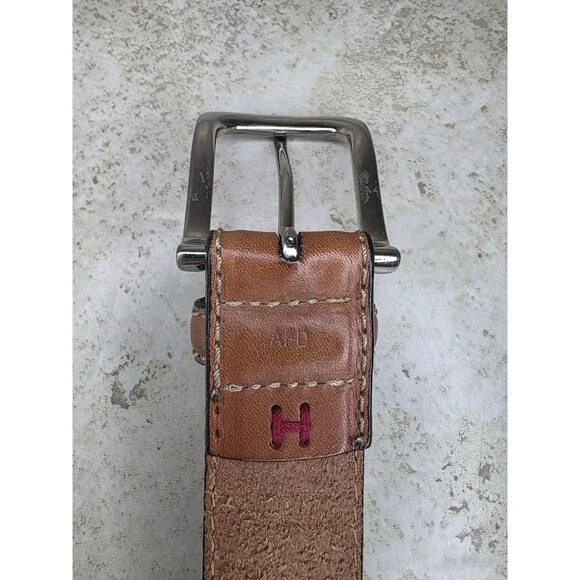 Tommy Hilfiger Tan Belt Sz 36 Genuine Leather Western Cowboy Silver Tone Buckle - Picture 3 of 6